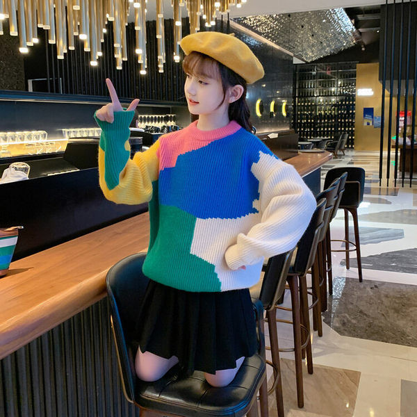 Pulover pentru copii pentru fete in motive colorate