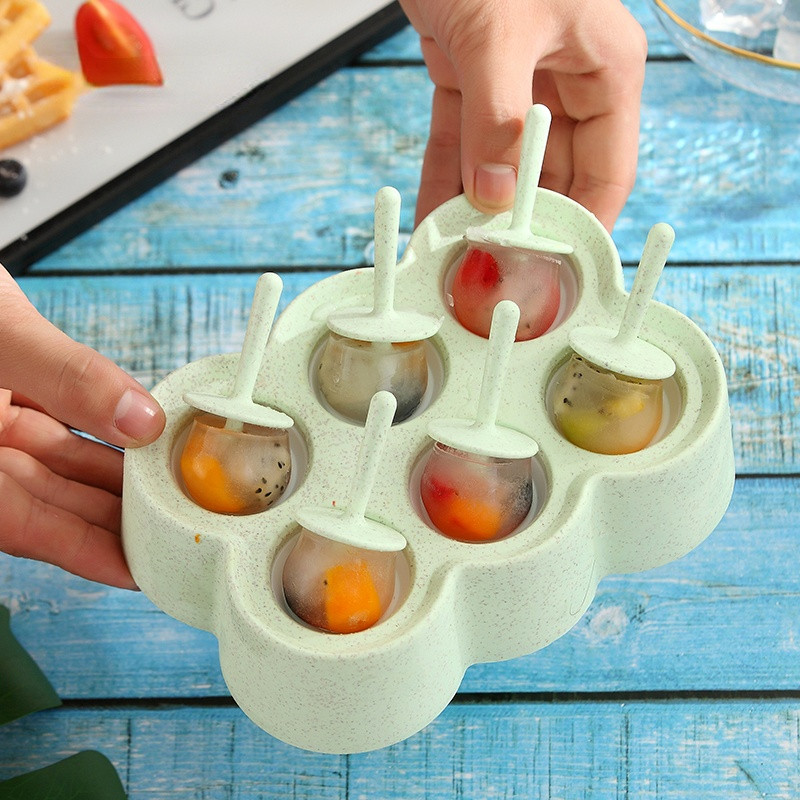 Formă pentru înghețată cu 6 grile pentru paie de grâu, formă de forma de ghiveci pentru aparat de înghețată, forme pentru cuburi de gheață pentru fructe, accesorii de bucătărie