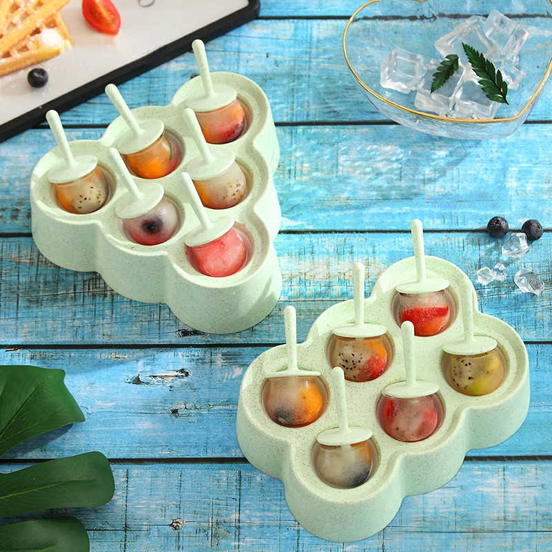 Formă pentru înghețată cu 6 grile pentru paie de grâu, formă de forma de ghiveci pentru aparat de înghețată, forme pentru cuburi de gheață pentru fructe, accesorii de bucătărie