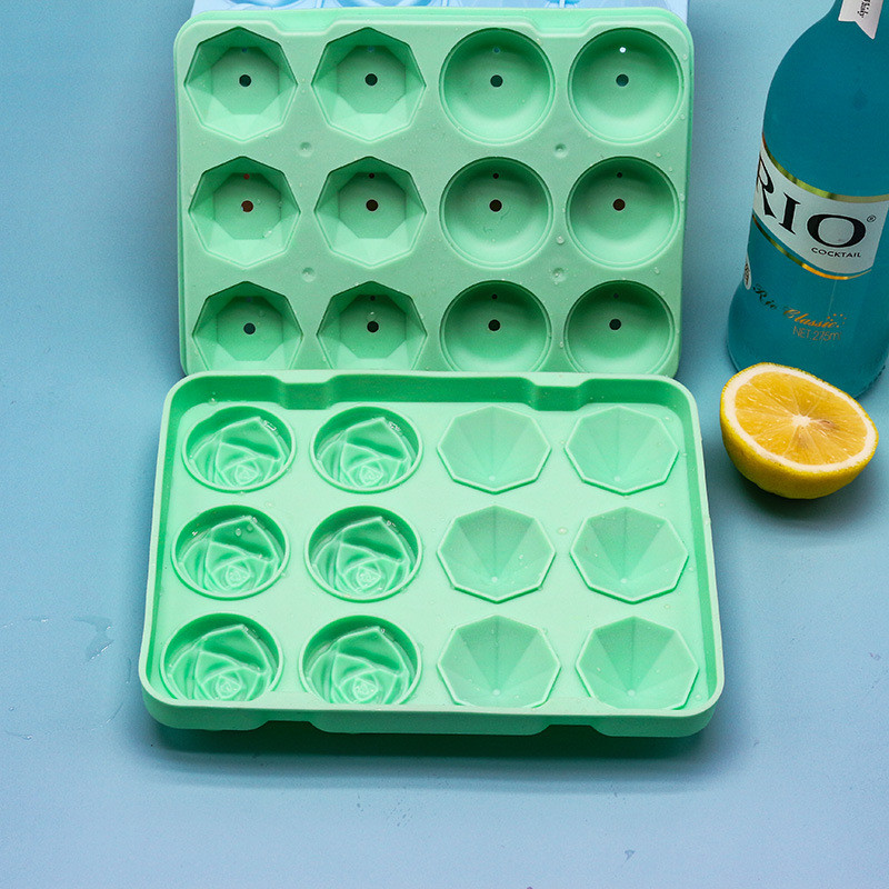 Silikoninės formelės ledo kubelių padėklas su dangteliu rožių žiedų deimanto formos daugkartinio naudojimo ledo formelių baras Virtuvės priedai Ledų gaminimo įrankis