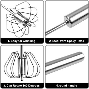 Разбиване, бъркалка за яйца от неръждаема стомана, ръчно натискане на ротационен блендер за разбиване на яйца, миксер за лесно разбиване, бъркалка за приготвяне на крем