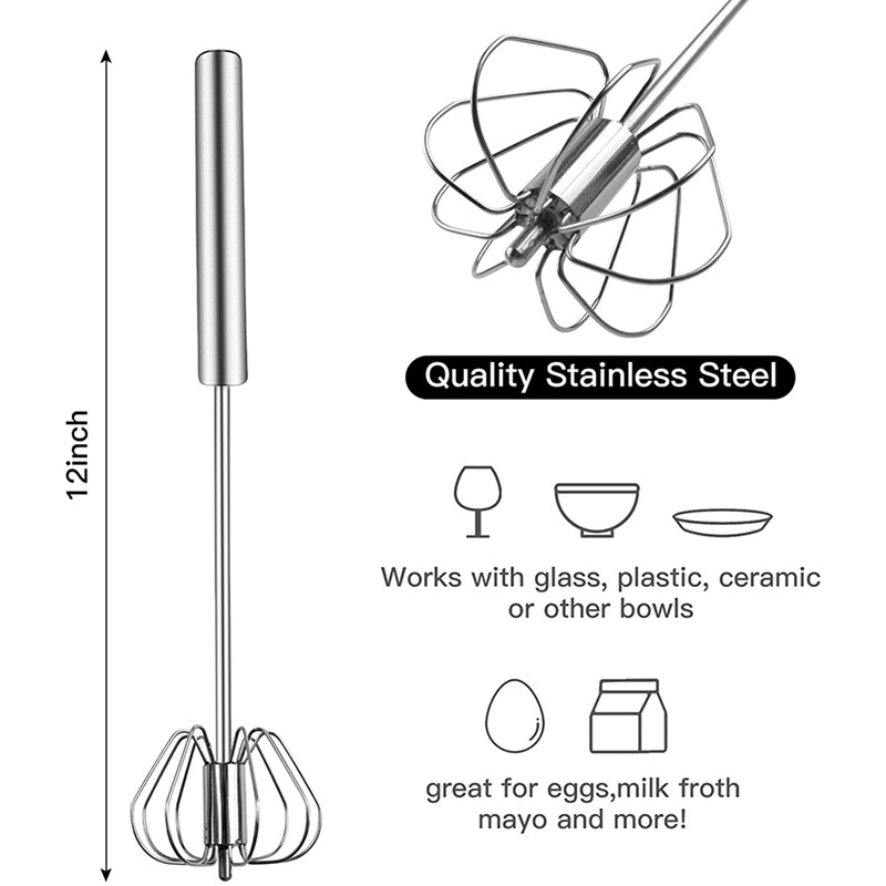 Bate, batător de ouă din oțel inoxidabil, blender rotativ pentru ouă cu împingere manuală, amestecător ușor de amestecător pentru o cremă