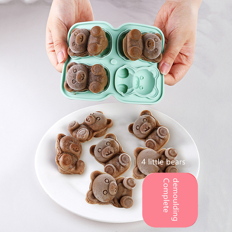 Producător de cuburi de gheață 3D, în formă de ursuleț, pentru ciocolată, pentru prăjituri, tavă pentru înghețată, instrument DIY, whisky, vin, cocktail, tavă pentru cuburi de gheață din silicon