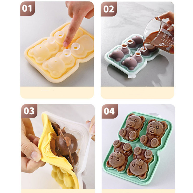 Producător de cuburi de gheață 3D, în formă de ursuleț, pentru ciocolată, pentru prăjituri, tavă pentru înghețată, instrument DIY, whisky, vin, cocktail, tavă pentru cuburi de gheață din silicon