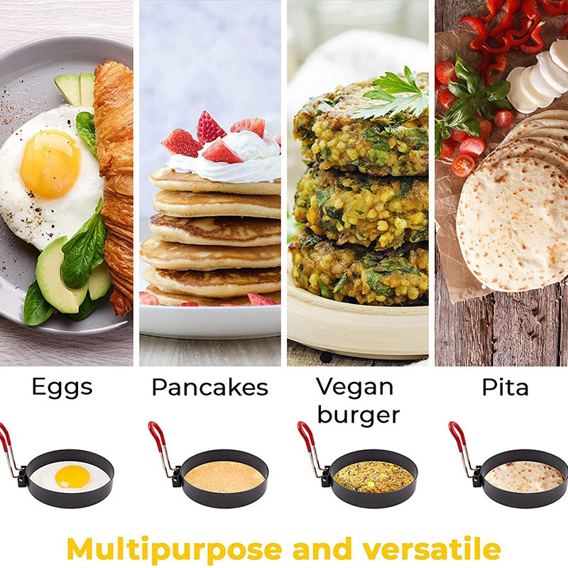 4 buc. Inel rotund pentru ouă, mâner rezistent la căldură și perie de ulei pentru gătit pentru copt, ou prăjit, sandwich cu clătite