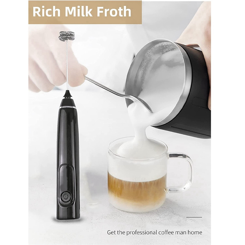 Mixer cu spuma de lapte Bate reîncărcabilă - Mixer multifuncțional din oțel inoxidabil cu 3 viteze reglabil electric de mână