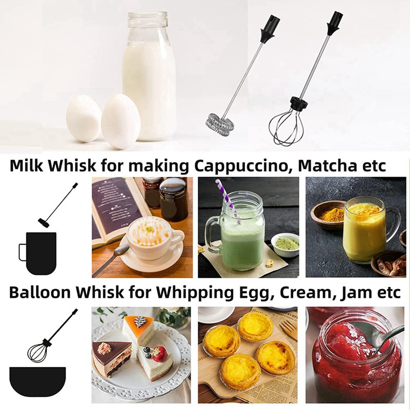 Mixer cu spuma de lapte Bate reîncărcabilă - Mixer multifuncțional din oțel inoxidabil cu 3 viteze reglabil electric de mână