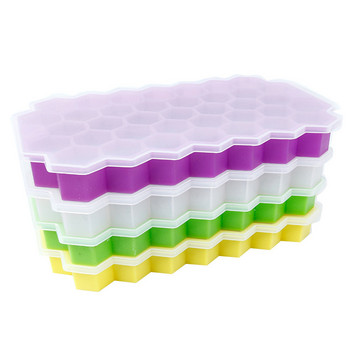 37 решетки Форма за кубчета лед с пчелна пита ICE Maker Popsicle Силиконова форма Тава за кубчета лед с капак Кухненски бар Форма за кубчета лед с плодов сок