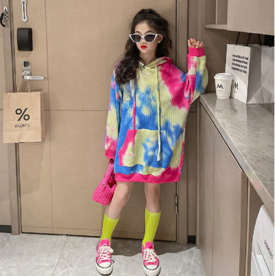 Hanorac lung pentru copii cu glugă și buzunar pentru fete