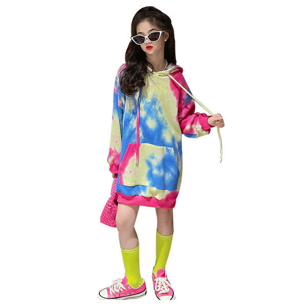 Hanorac lung pentru copii cu glugă și buzunar pentru fete