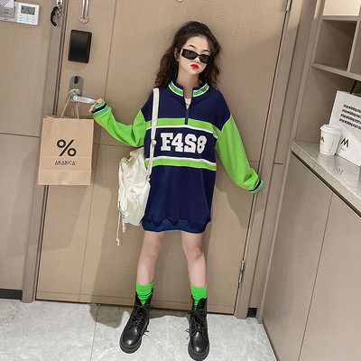 Hanorac sport de toamna cu imprimeu si fermoar pentru fete