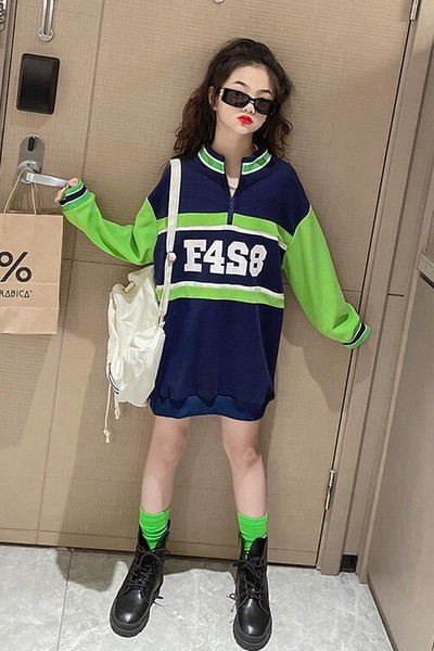 Hanorac sport de toamna cu imprimeu si fermoar pentru fete