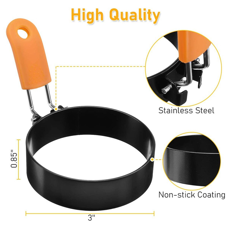 Prstenovi za jaja, prsteni za jaja za prženje muffina s jajima, 4 pakiranja prstenova za kuhanje jaja od nehrđajućeg čelika s ručkom protiv opekotina