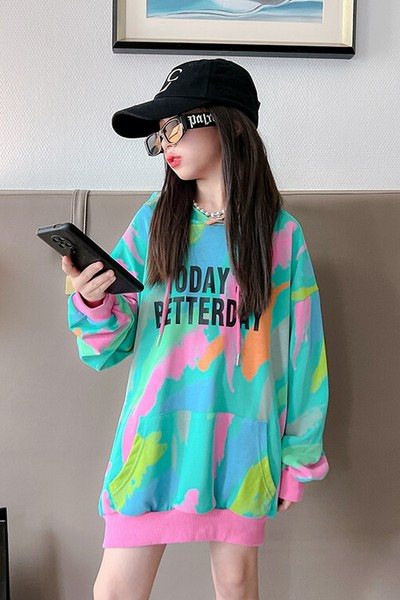 Hanorac colorat pentru copii cu glugă și buzunar