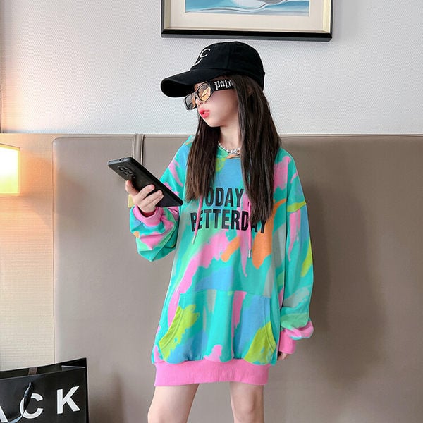 Hanorac colorat pentru copii cu glugă și buzunar