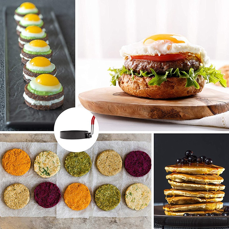 4 buc. Inel rotund pentru ouă, mâner rezistent la căldură și perie de ulei pentru gătit pentru coacere, ou prăjit, sandwich cu clătite