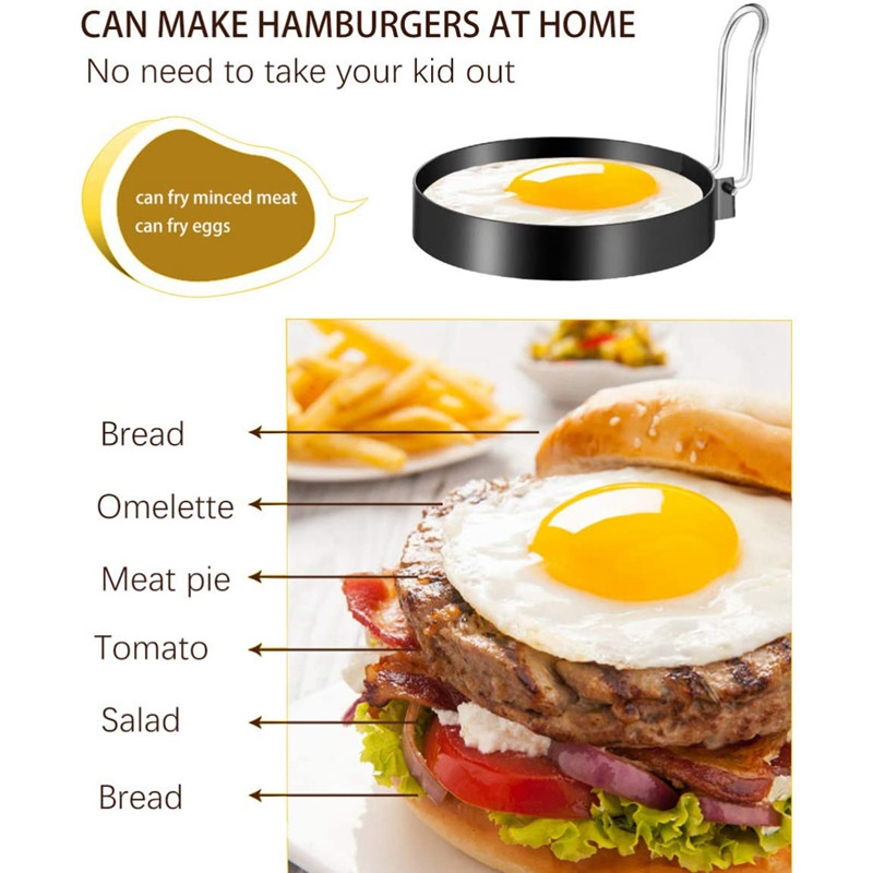 Pachet De 6 Formă pentru ouă prăjite Formă pentru clătite cu inel de ouă din oțel inoxidabil, în formă rotundă de omletă, cu mâner, pentru gătirea ouălor