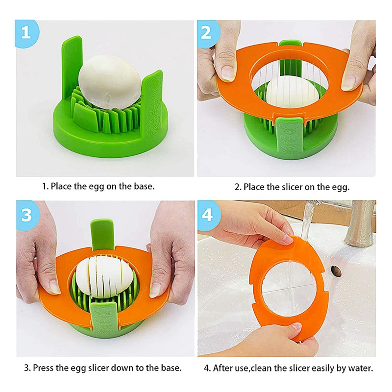 Nouă mașină de tăiat ouă multifuncțională 4 în 1, tăietor de ouă fierte tari cu fire de tăiat din oțel inoxidabil, tăietor de ouă