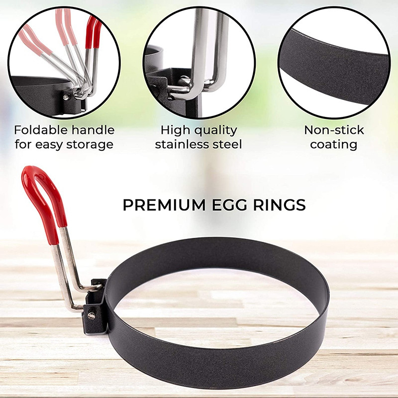 4 buc. Inel rotund pentru ouă, mâner rezistent la căldură și perie de ulei pentru gătit pentru coacere, ou prăjit, sandwich cu clătite