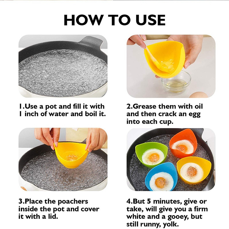 4 buc Arată de ouă, oală de ouă, cu suport inel, cană de gătit ouă din silicon, pentru cuptorul cu microunde sau aragazul de gătit ouă, cu perie de ulei