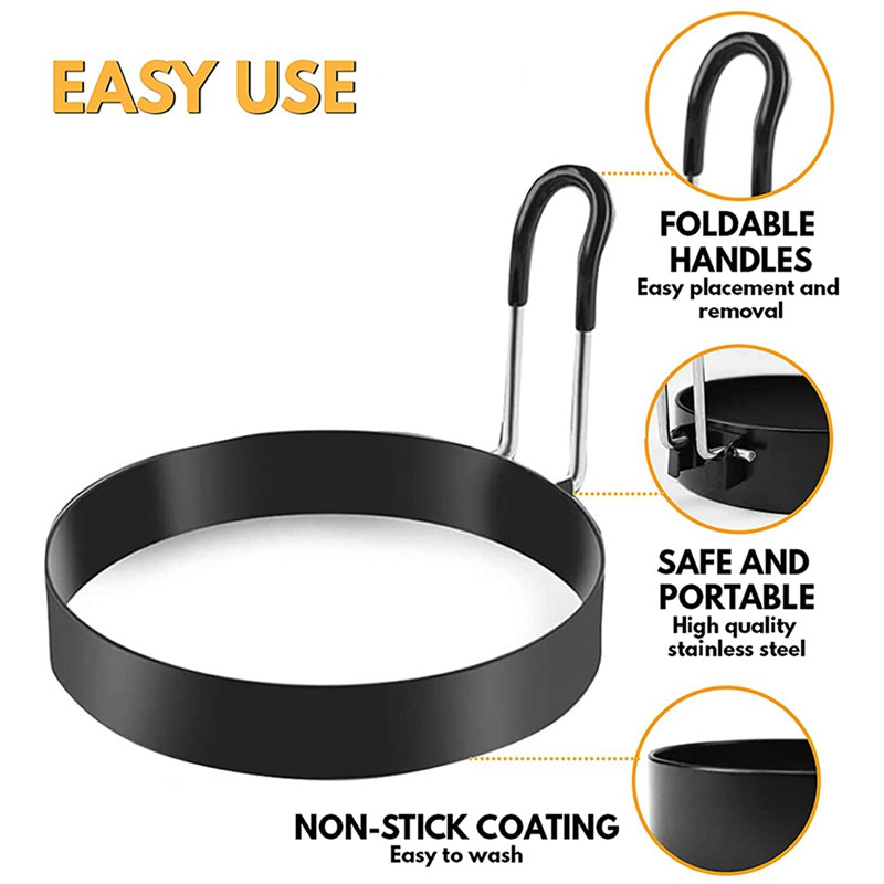 Inele de oua Pachet de 4 - Inel de oua antiaderent pentru prajirea oualor - Inel rotund pentru gătit ouă cu separator de ouă