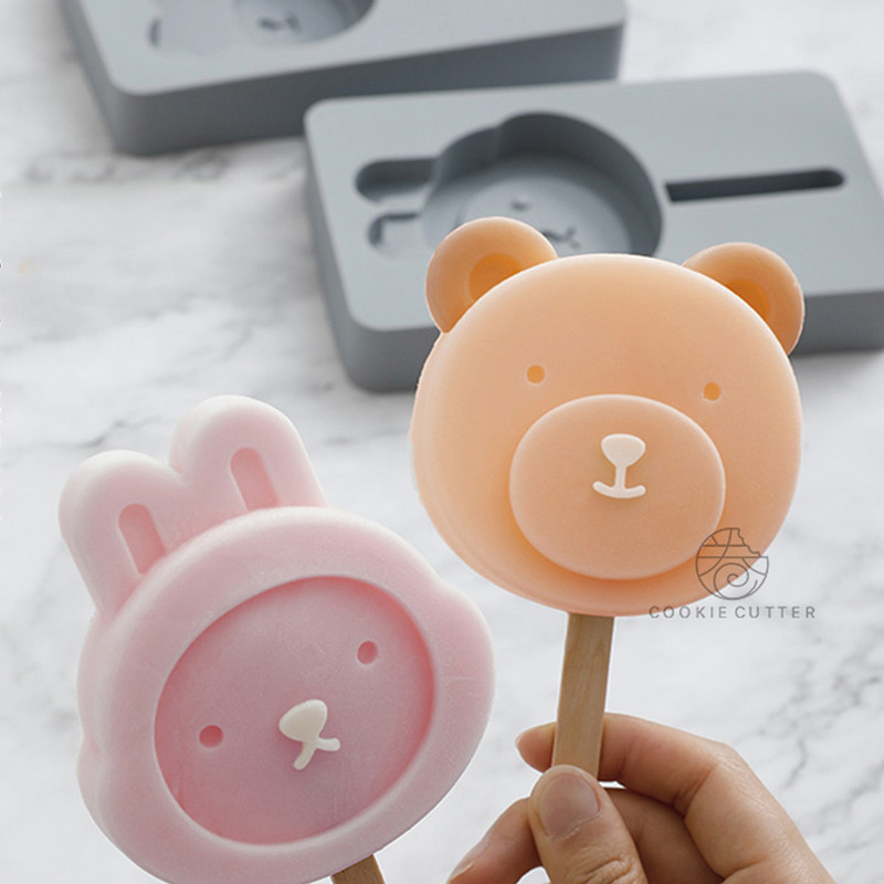 1 buc. Mucegai pentru înghețată din silicon în formă de urs și iepure DIY, de casă, cu animale drăguțe din desene animate, pentru înghețată, pentru ghicitoare, mucegai de gheață