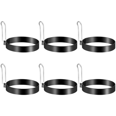 Pachet de 6 Formă pentru ouă prăjite, din oțel inoxidabil, pentru clătite, formă rotundă pentru omletă, cu mâner, pentru gătit ouă.