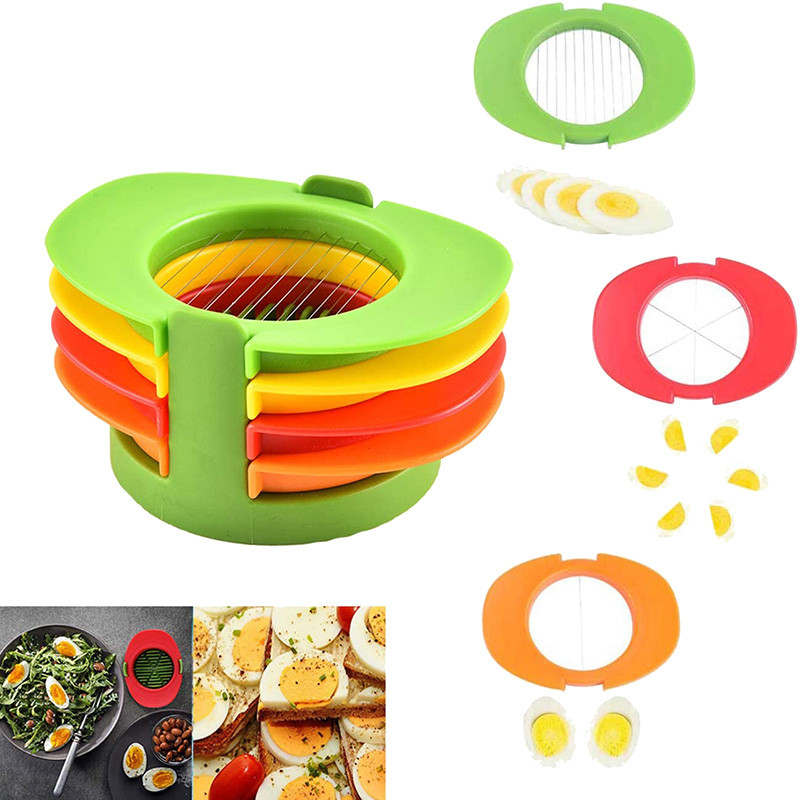 Tăiător de ouă multifuncțional 4 în 1, tăietor de ouă fierte tari cu fire de tăiere din oțel inoxidabil, tăietor de ouă