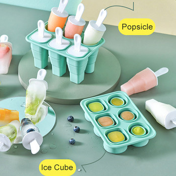 Сгъваема силиконова форма за лед с шест отделения, форма за сладолед, сладолед, преносима форма за хранителни цели, дропшиппинг с шест отделения