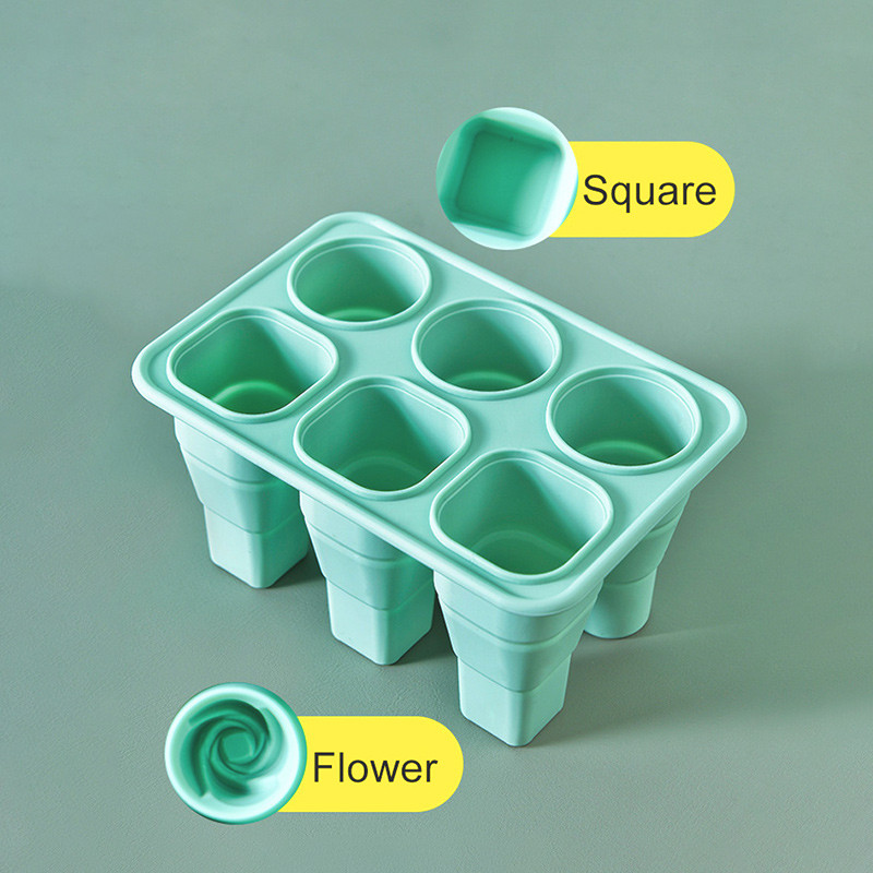Preklopni silikonski kalup za sladoled sa šest odjeljaka. Kalup za sladoled za sladoled. Prijenosni kalup za prehrambene sladolede. Dropshipping sa šest odjeljaka.