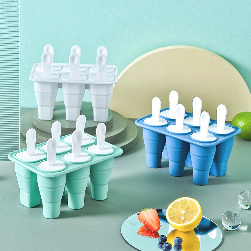 Preklopni silikonski kalup za sladoled sa šest odjeljaka. Kalup za sladoled za sladoled. Prijenosni kalup za prehrambene sladolede. Dropshipping sa šest odjeljaka.