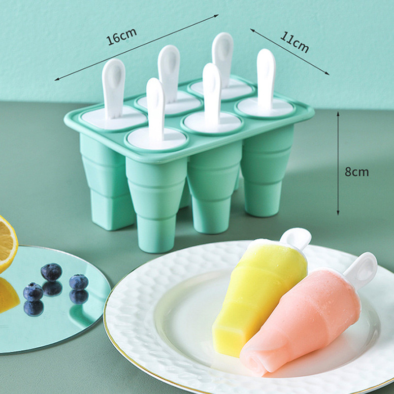 Preklopni silikonski kalup za sladoled sa šest odjeljaka. Kalup za sladoled za sladoled. Prijenosni kalup za prehrambene sladolede. Dropshipping sa šest odjeljaka.