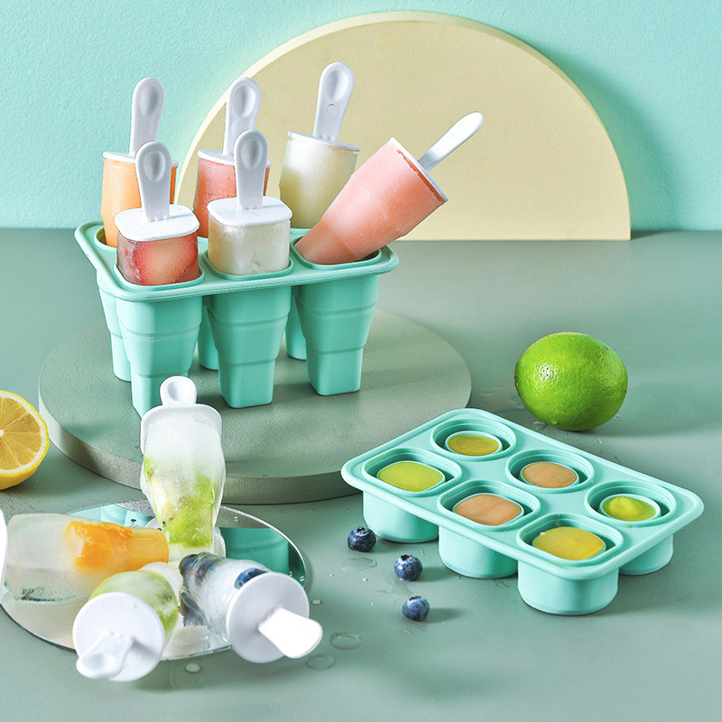 Preklopni silikonski kalup za sladoled sa šest odjeljaka. Kalup za sladoled za sladoled. Prijenosni kalup za prehrambene sladolede. Dropshipping sa šest odjeljaka.