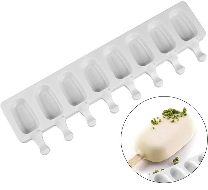 Mini forme pentru înghețată cu 4/8 cavități, forme din silicon pentru prăjituri, forme pentru prăjituri pentru bricolaj, unelte ovale de producție de gheață