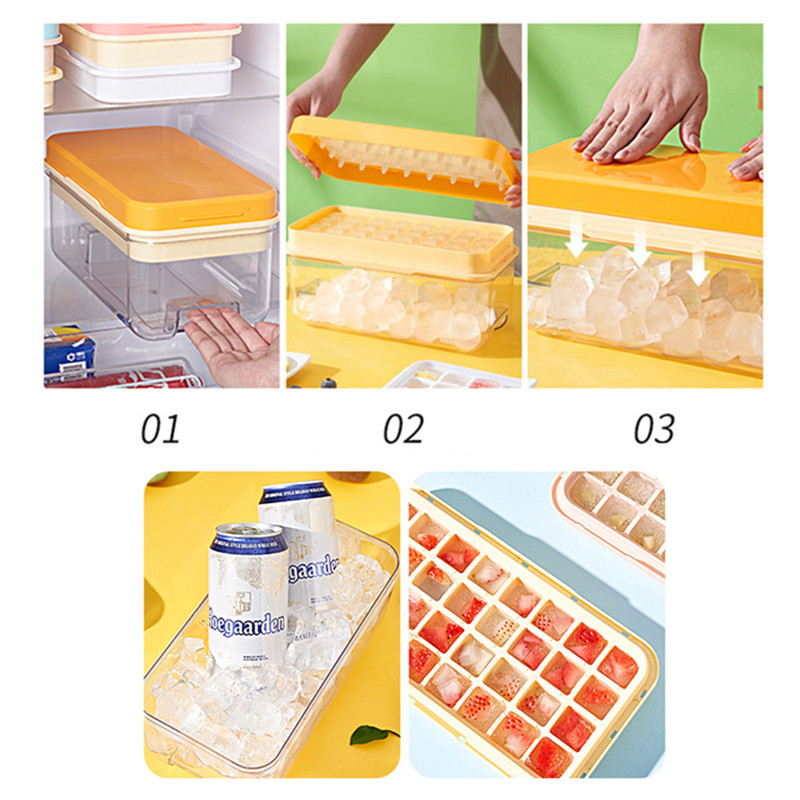 Tip de presă Producător de cuburi de gheață din silicon pentru fabricarea de tăvi de gheață cutie de depozitare creativă, tăvi cu capac, bar, set de recipiente cubice pătrate de bucătărie