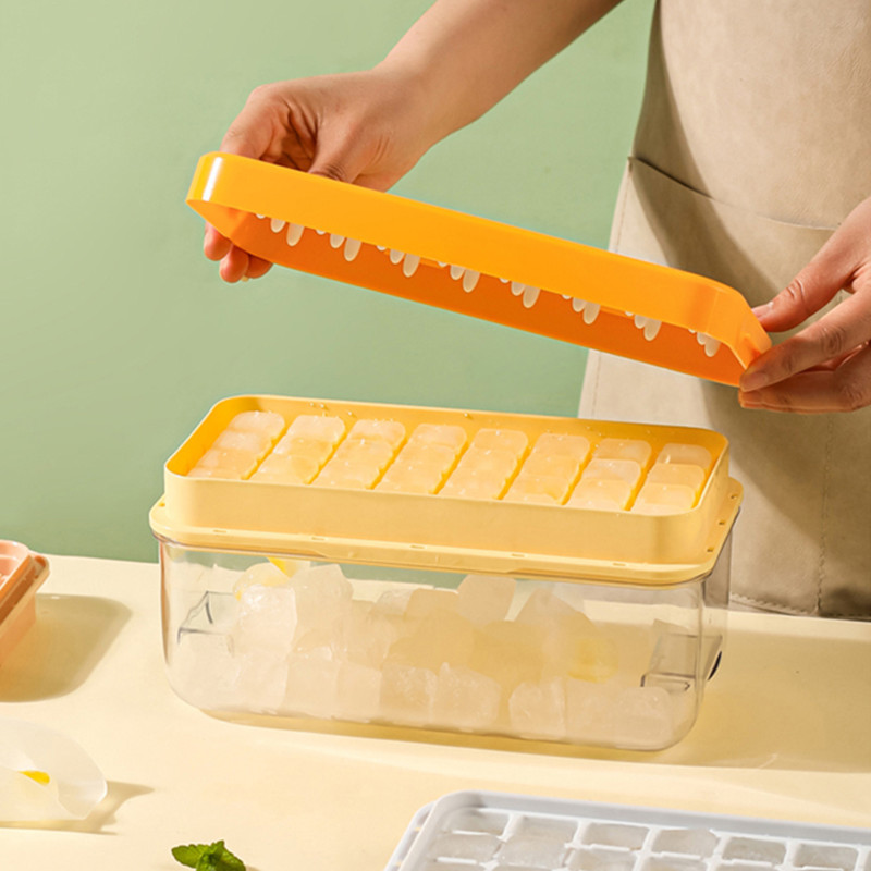 Tip de presă Producător de cuburi de gheață din silicon pentru fabricarea de tăvi de gheață cutie de depozitare creativă, tăvi cu capac, bar, set de recipiente cubice pătrate de bucătărie