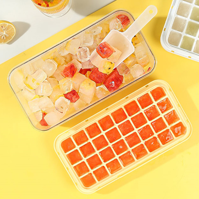 Tip de presă Producător de cuburi de gheață din silicon pentru fabricarea de tăvi de gheață cutie de depozitare creativă, tăvi cu capac, bar, set de recipiente cubice pătrate de bucătărie