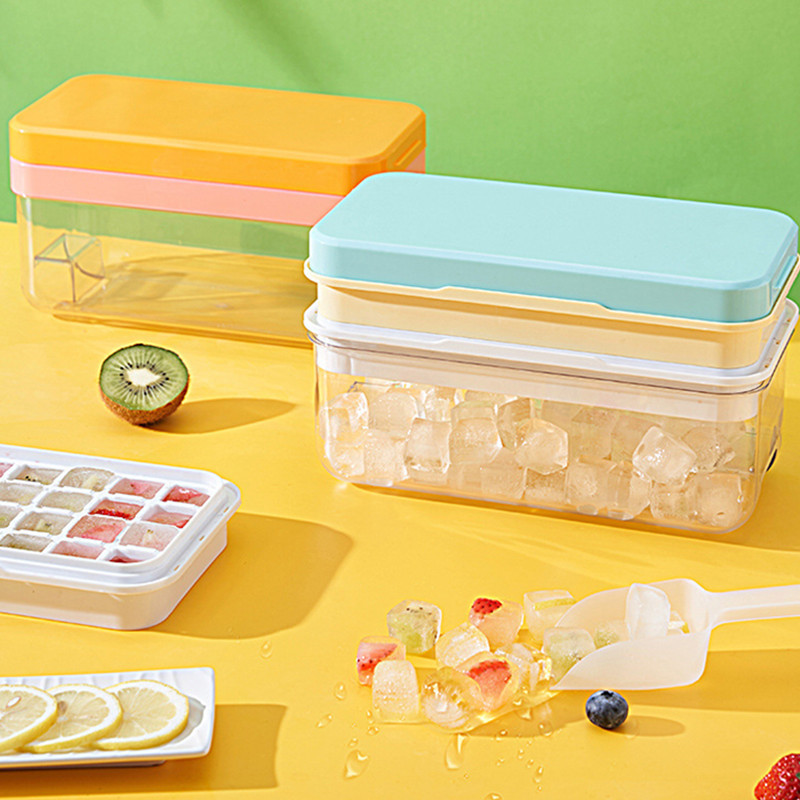 Tip de presă Producător de cuburi de gheață din silicon pentru fabricarea de tăvi de gheață cutie de depozitare creativă, tăvi cu capac, bar, set de recipiente cubice pătrate de bucătărie