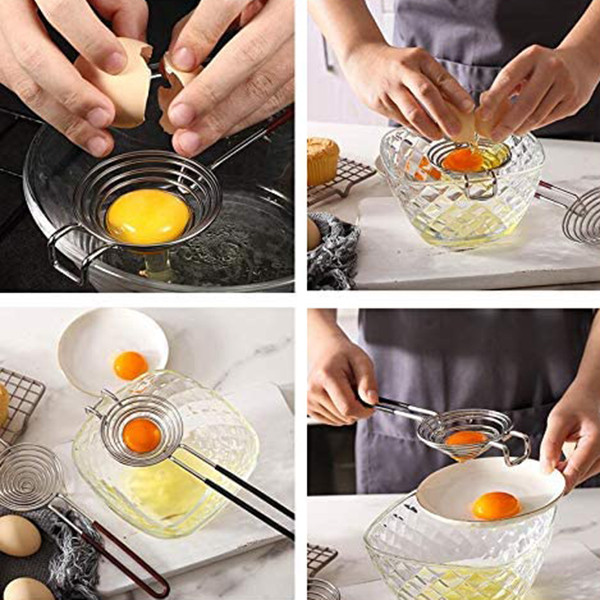 Separator de albușuri din oțel inoxidabil, separator de gălbenușuri de ou, separator cu mâner lung, pentru gătit coacere și amestecare, 4 buc