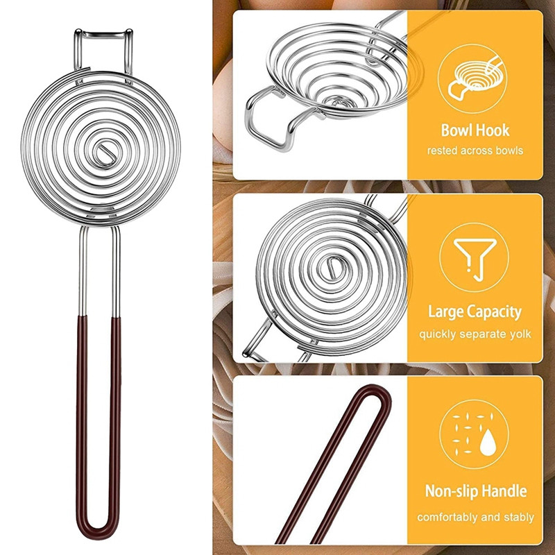 Separator de albușuri din oțel inoxidabil, separator de gălbenușuri de ou, separator cu mâner lung, pentru gătit coacere și amestecare, 4 buc