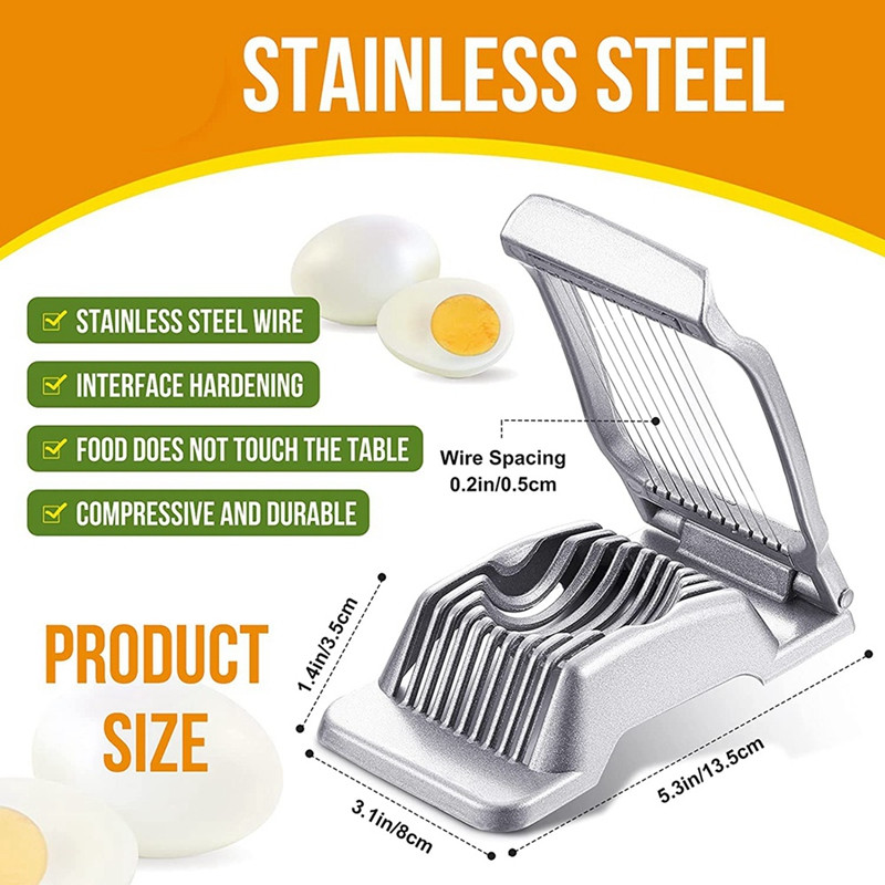 Tăiător de ouă 2 buc. Tăiător de ouă fiert tare Tăiător de ouă din sârmă din oțel inoxidabil Tăiător de ouă pentru ouă, căpșuni, fructe moi