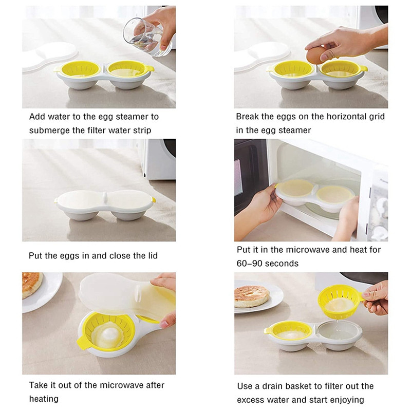 Hot SV-2 bucăți de braconaj pentru ouă cu microunde, 2 cavități, boiler pentru ouă cu două paturi de calitate alimentară, cuptor cu microunde, vase de gătit pentru mic dejun, bucătărie
