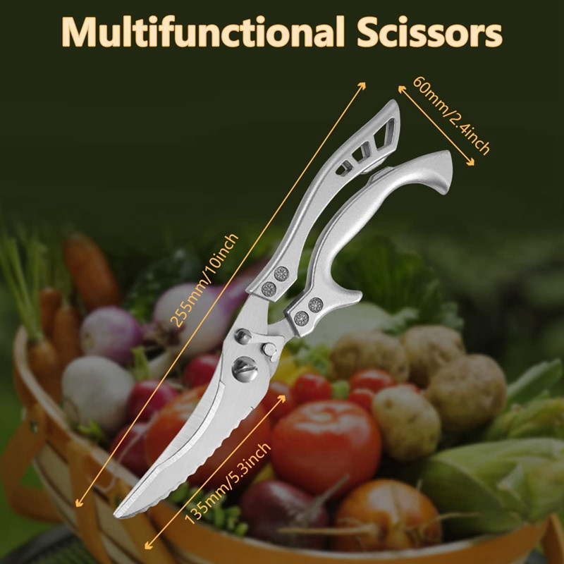 Sunkios virtuvės žirklės su metaline rankena, didelėmis aštriomis paukštienos žirklėmis, dantytomis, tinka mėsai, maistui, žuviai