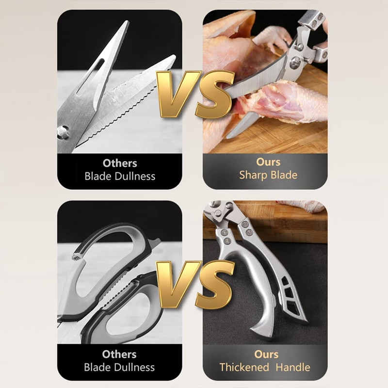 Sunkios virtuvės žirklės su metaline rankena, didelėmis aštriomis paukštienos žirklėmis, dantytomis, tinka mėsai, maistui, žuviai
