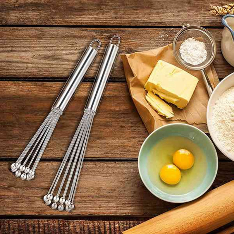 Set de 4 bucăți din oțel inoxidabil cu bile de sârmă pentru ouă, teluri de bucătărie pentru gătit, amestecare, bătut (10 inch și 12 inch)