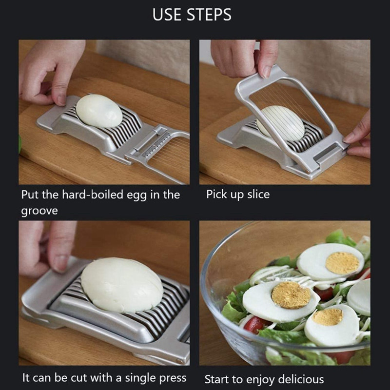 Rozsdamentes acél drót tojásszeletelő, tojásszeletelő kemény tojáshoz, alumínium tojásvágó, eper gyümölcs köretszeletelő