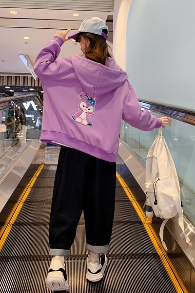 Hanorac casual pentru copii cu gluga pentru fete - culoare rosu si violet