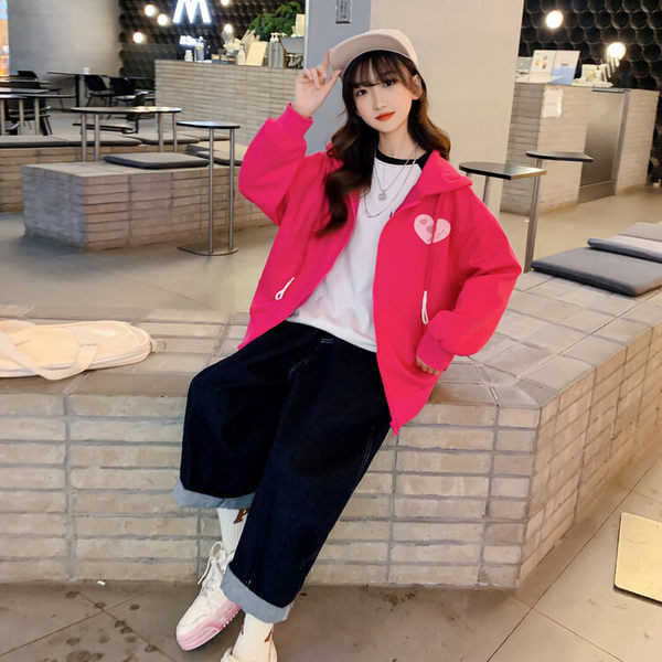 Hanorac casual pentru copii cu gluga pentru fete - culoare rosu si violet