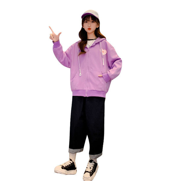 Hanorac casual pentru copii cu gluga pentru fete - culoare rosu si violet