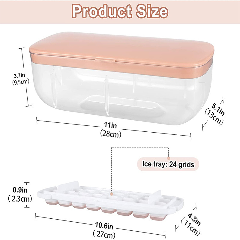 Formă din silicon cu 24 de grile pentru tavă pentru cuburi de gheață cu capac detașabil.